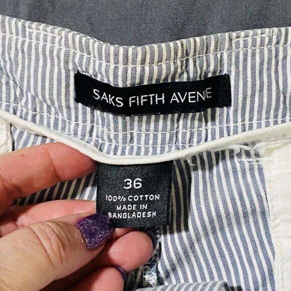 Saks Fifth Avenue Seersucker Shorts Mens Casual Chino Cotton Size 36 x 9" Blue - Picture 2 of 8